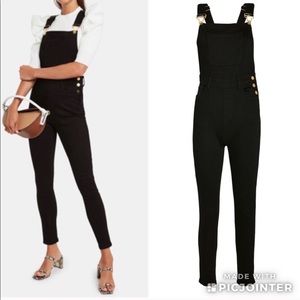 We Wore What skinny high waisted black overalls